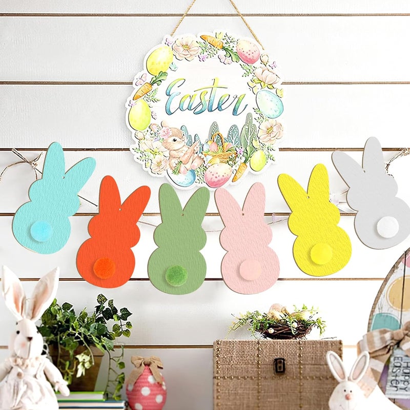 Sophena Large Size 7 inch Wooden Easter Ornaments to Paint, Wooden Rabbit Bunny Happy Easter Cutouts DIY Blank Unfinished Round Spring Wood Discs Ornament for Crafts Hanging Decorations 10PCS - Image 4